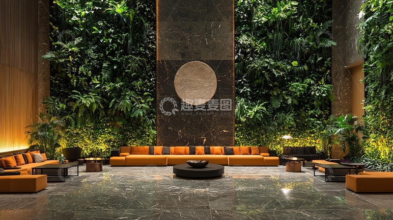 高清大图下载【趣麦麦图】绿植环绕的大堂休息区