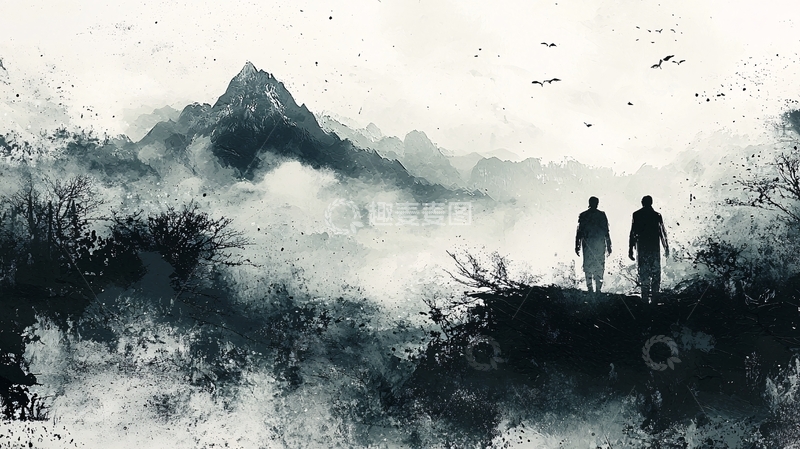 雾气山峦间两道身影
