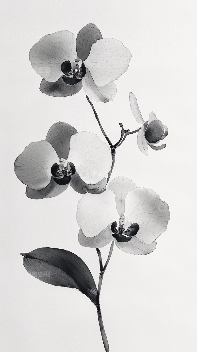 高清大图下载【趣麦麦图】黑白兰花素描