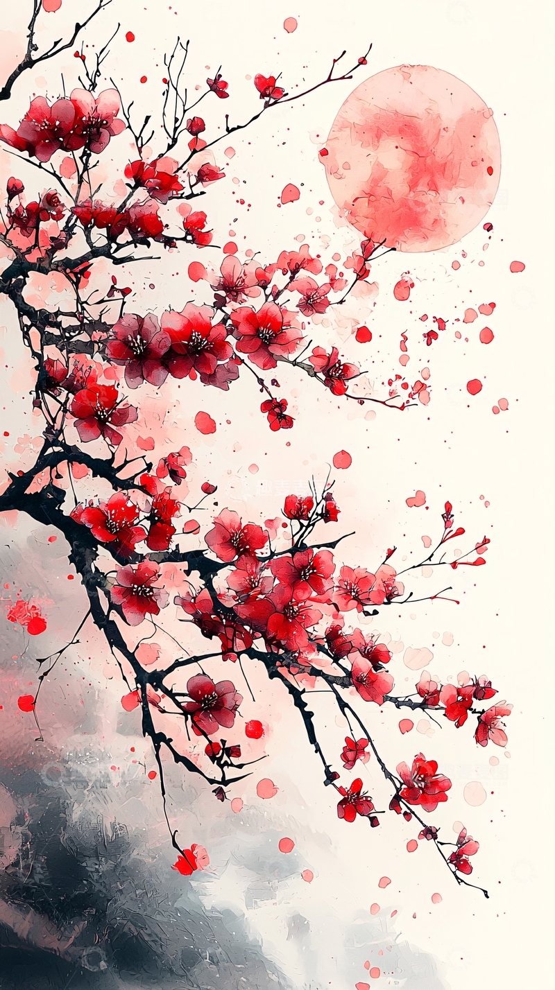 高清大图下载【趣麦麦图】红梅水墨画