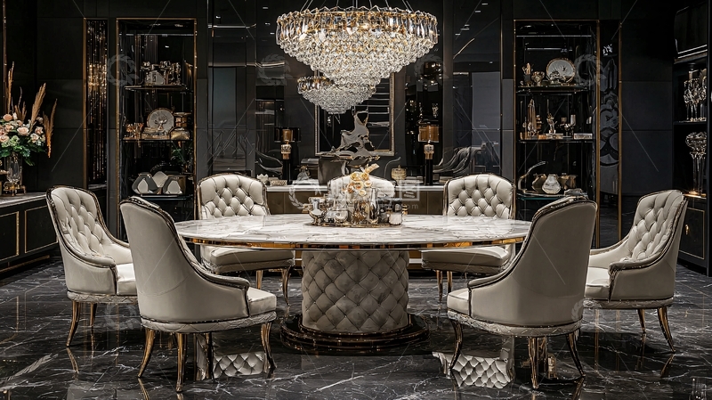 高清大图下载【趣麦麦图】奢华大理石圆形餐桌