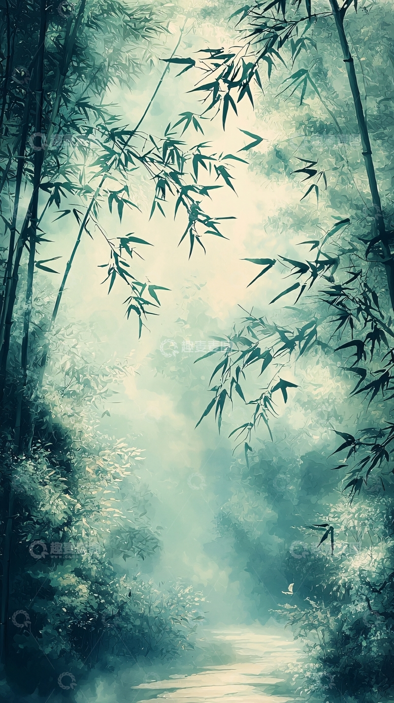 高清大图下载【趣麦麦图】水墨竹林小路