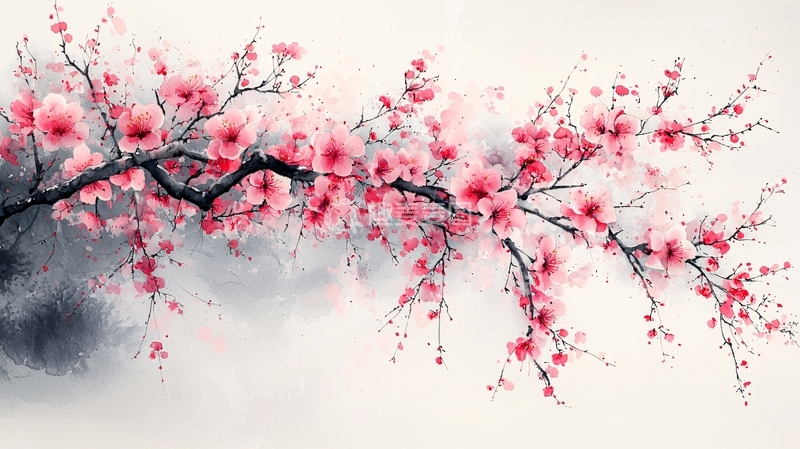 高清大图下载【趣麦麦图】水墨画樱花