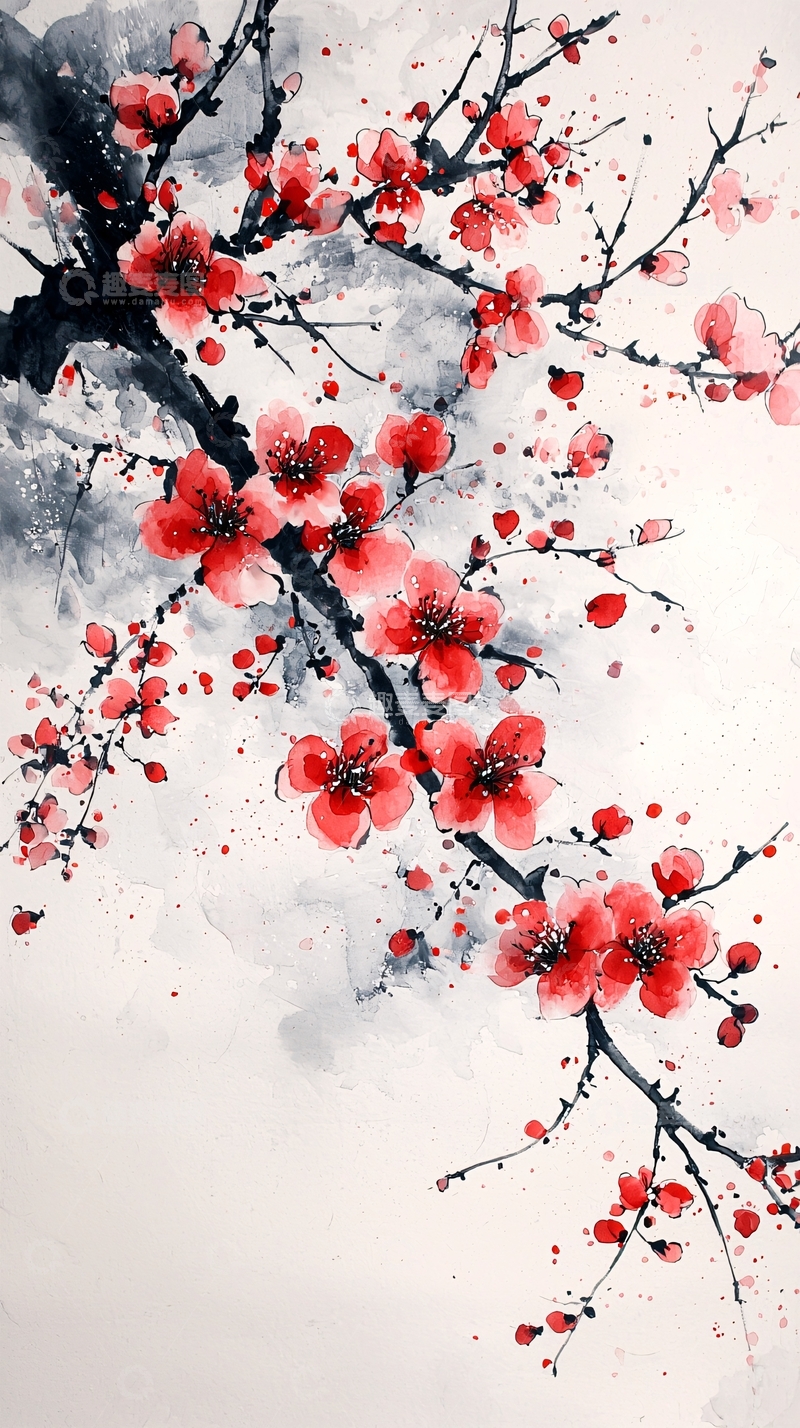 高清大图下载【趣麦麦图】水墨红梅