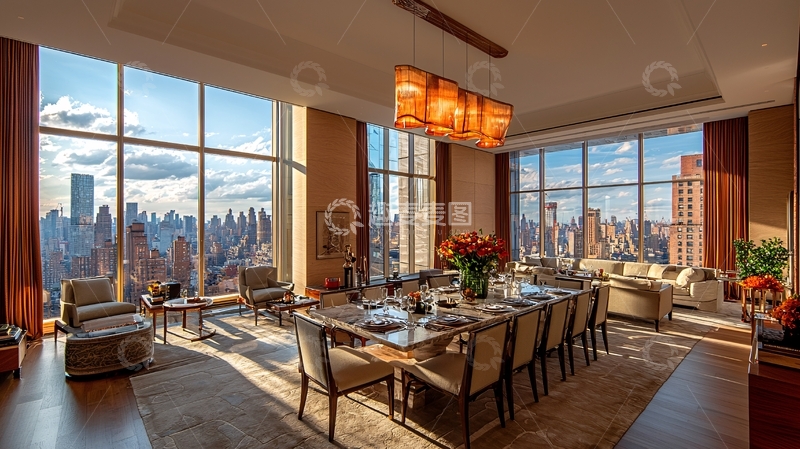 高清大图下载【趣麦麦图】豪华公寓落地窗城市景观
