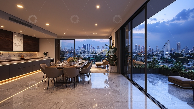 高清大图下载【趣麦麦图】现代都市夜景公寓餐厅