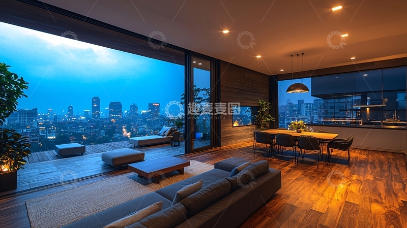 高清大图下载【趣麦麦图】夜景豪宅客厅