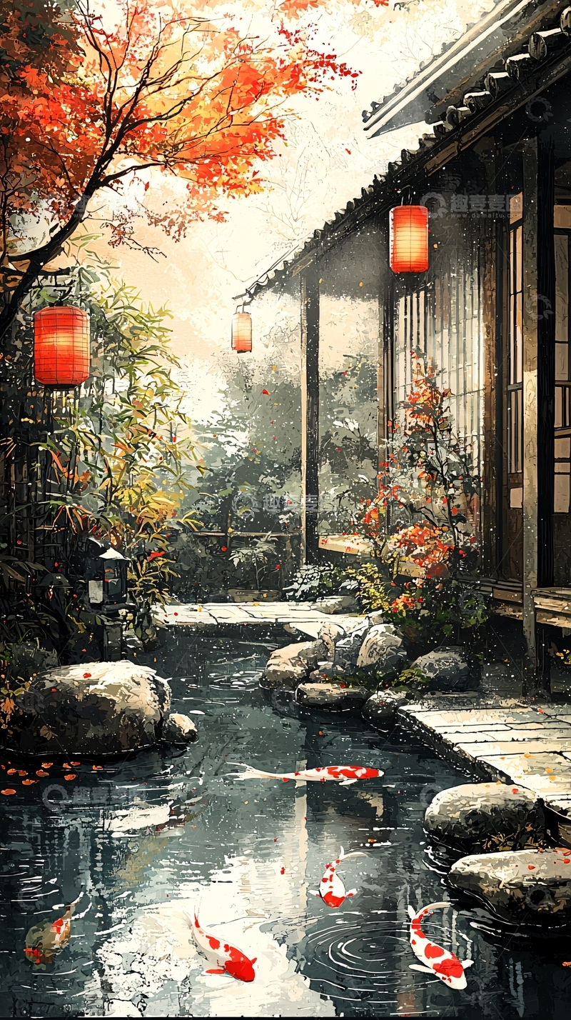 高清大图下载【趣麦麦图】秋日日式庭院