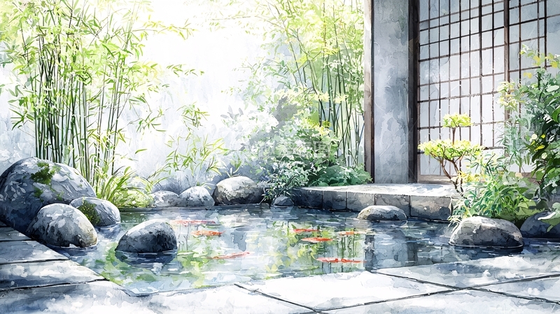 高清大图下载【趣麦麦图】阳光下的日式庭院