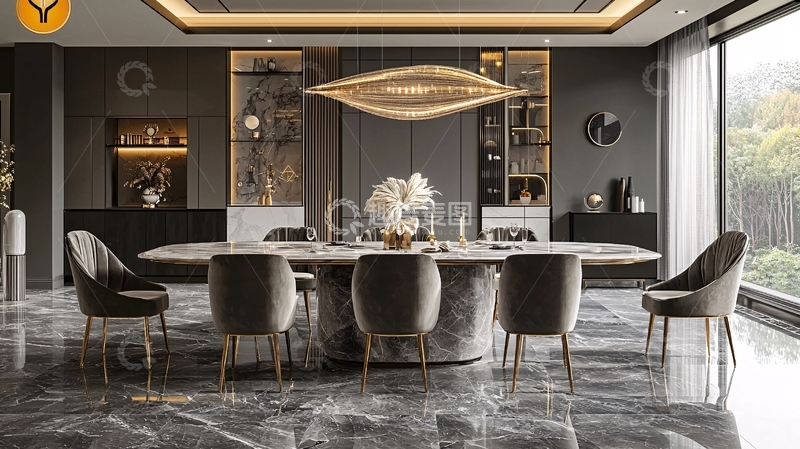 高清大图下载【趣麦麦图】现代轻奢风格大理石餐桌