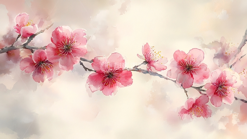 高清大图下载【趣麦麦图】水彩桃花