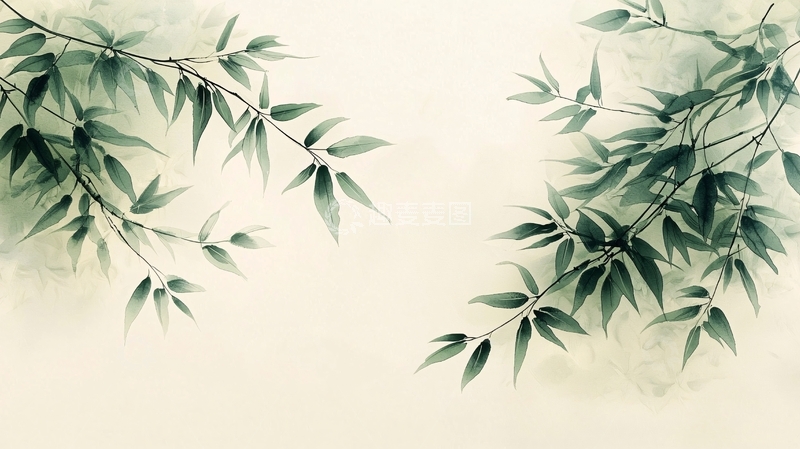 高清大图下载【趣麦麦图】水墨画竹叶