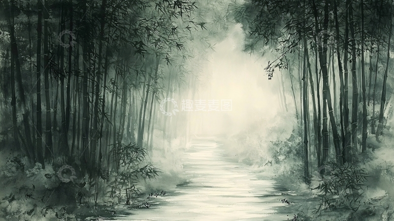 高清大图下载【趣麦麦图】水墨竹林小路