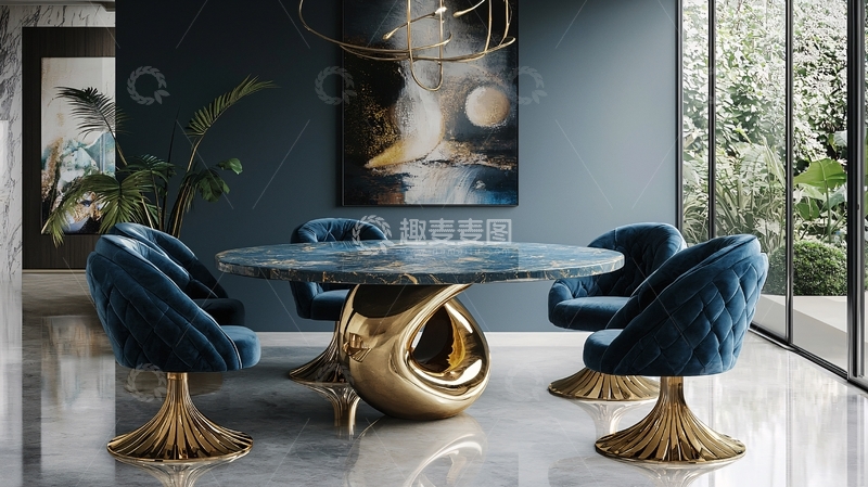 高清大图下载【趣麦麦图】高端大气蓝色系现代餐桌