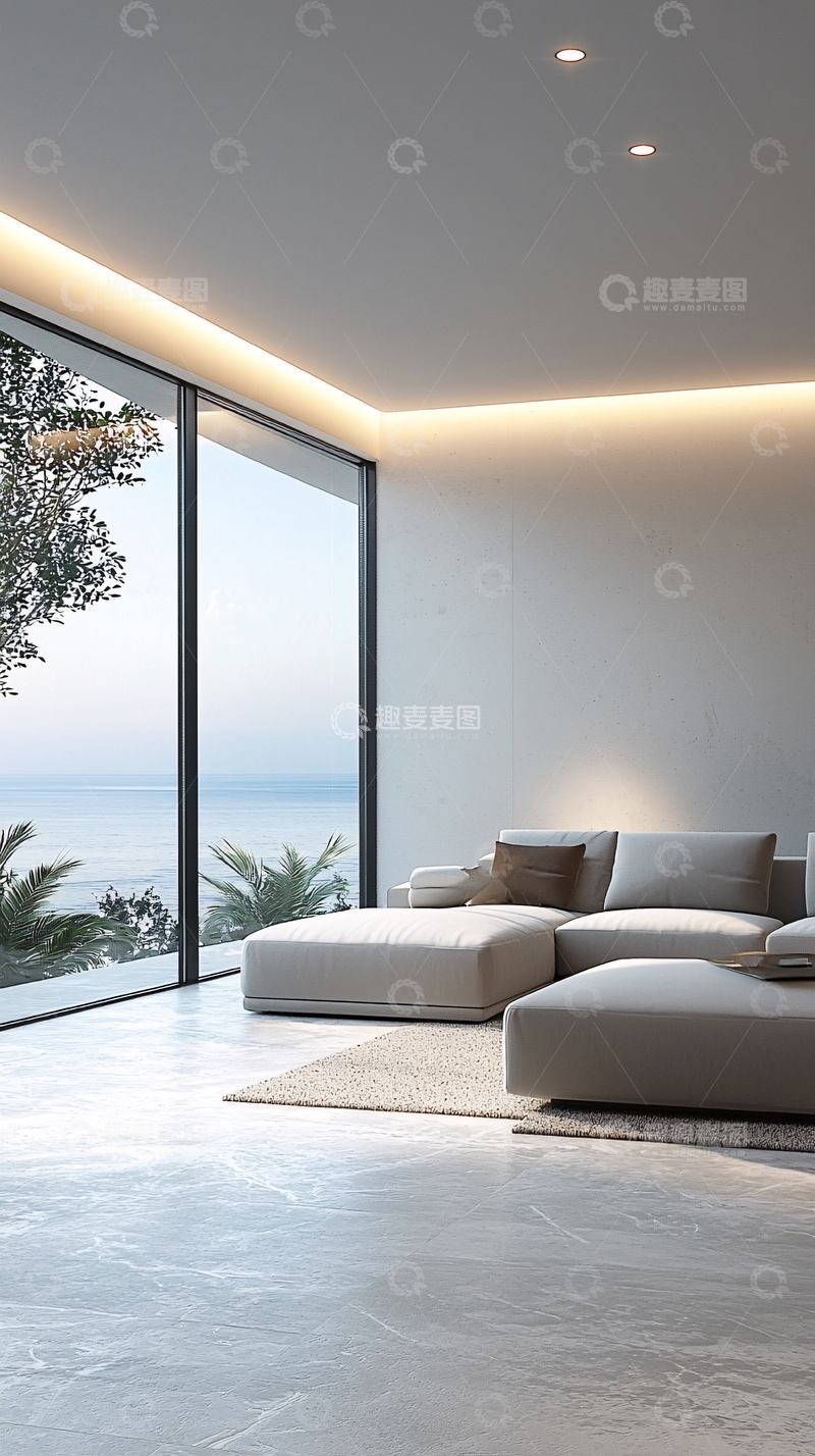 高清大图下载【趣麦麦图】极简现代海景客厅