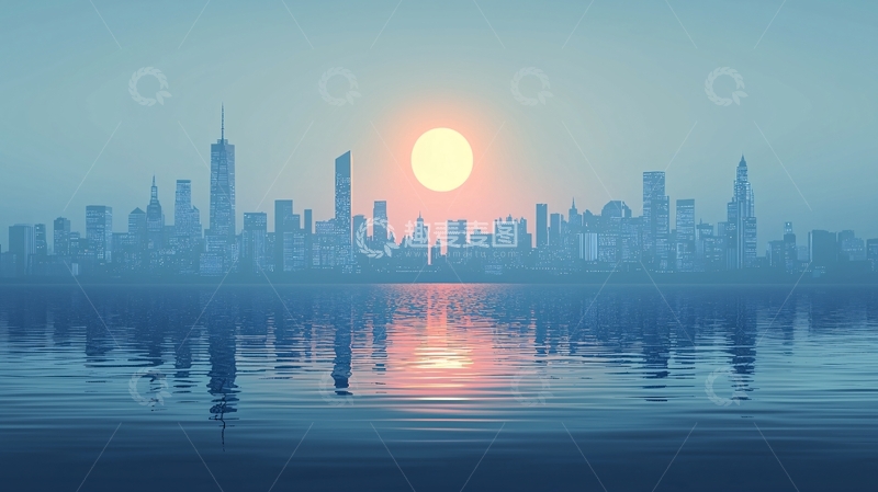 高清大图下载【趣麦麦图】城市剪影日出