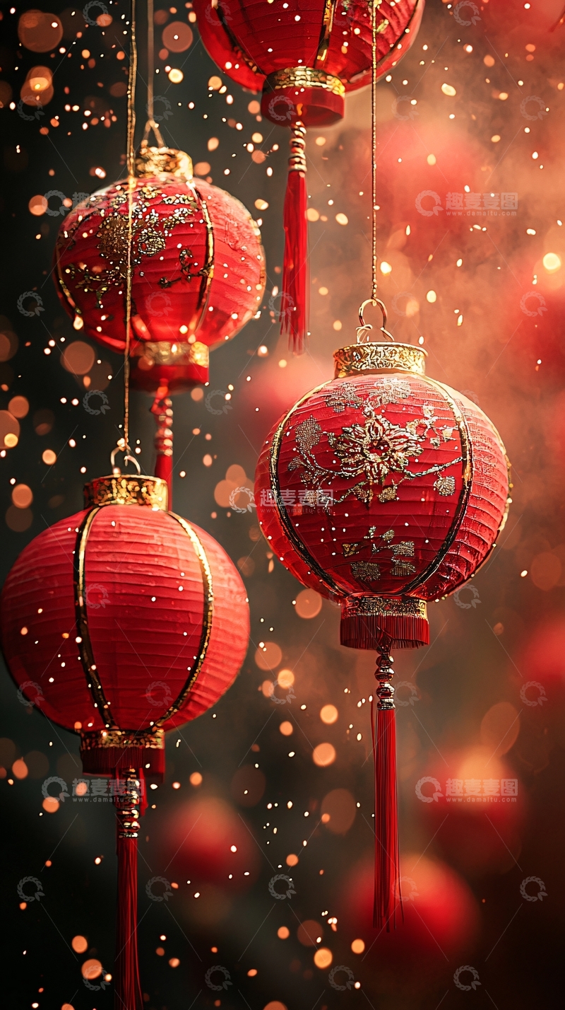 高清大图下载【趣麦麦图】红色中国风灯笼喜庆祥和