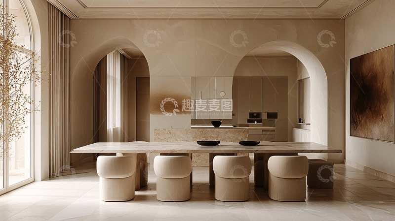高清大图下载【趣麦麦图】极简风米色拱形餐厅