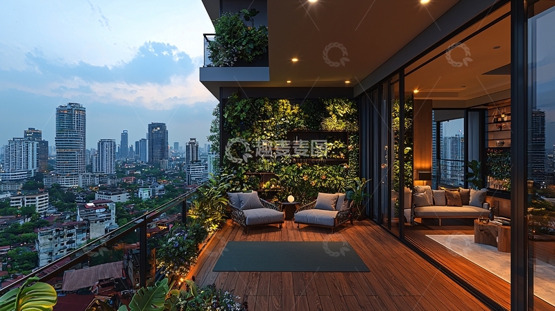 高清大图下载【趣麦麦图】高层公寓阳台夜景