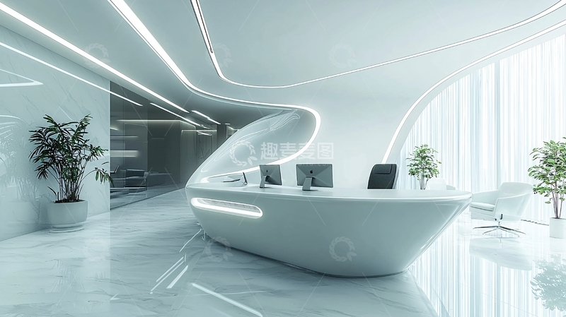 高清大图下载【趣麦麦图】现代简约白色流线型前台