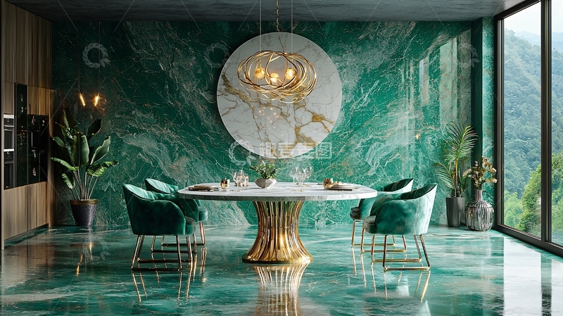 高清大图下载【趣麦麦图】极简轻奢绿宝石餐厅