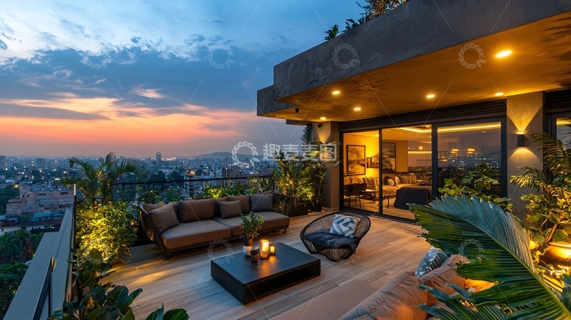 高清大图下载【趣麦麦图】夜景顶层公寓阳台