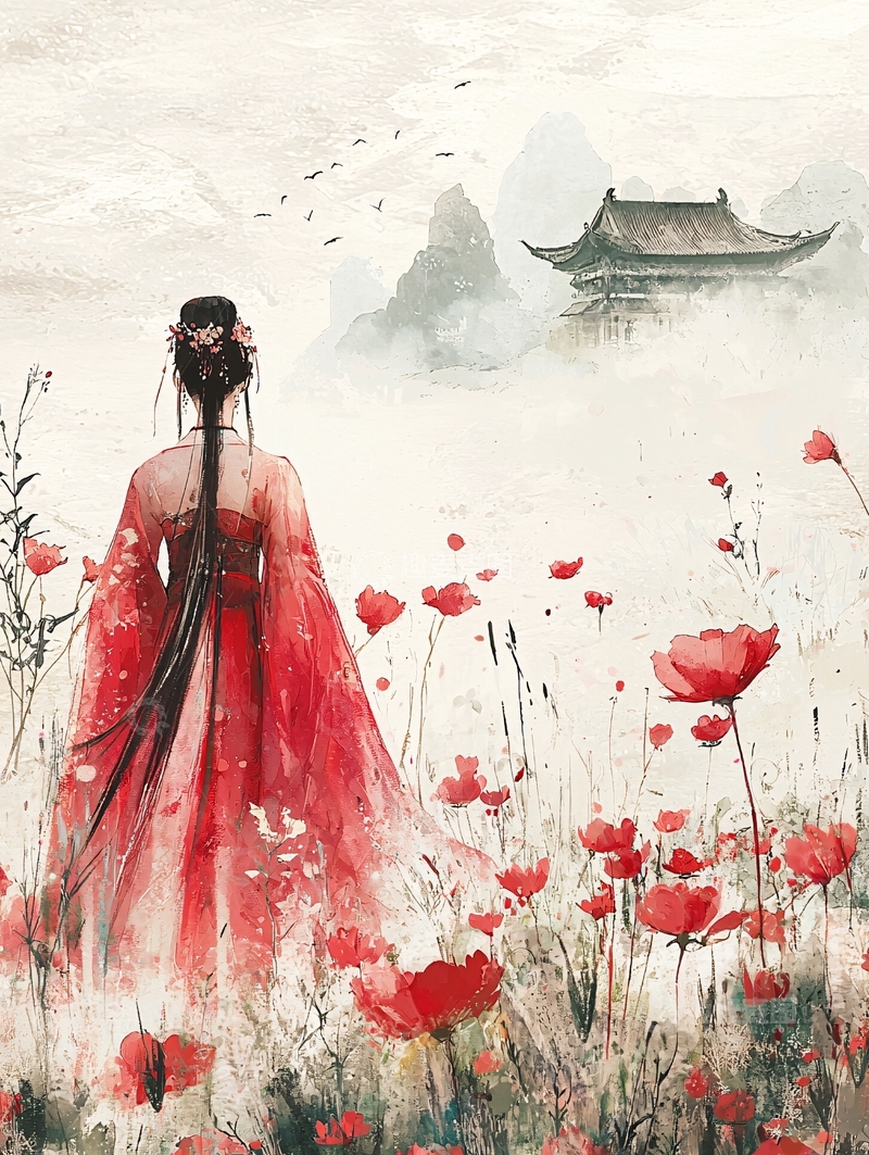 高清大图下载【趣麦麦图】红衣女子背影