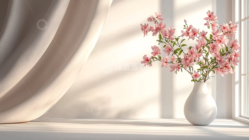 高清大图下载【趣麦麦图】窗边粉色杜鹃花静物