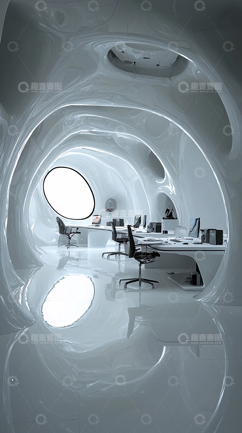高清大图下载【趣麦麦图】流线型白色未来感办公室