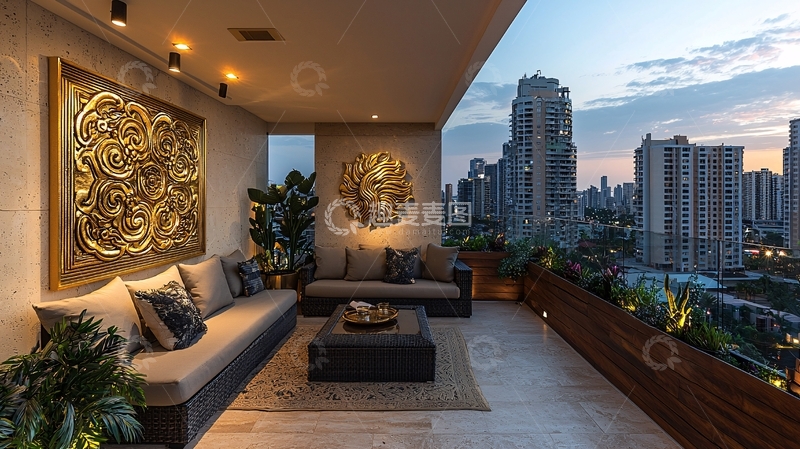 高清大图下载【趣麦麦图】高端公寓露台夜景