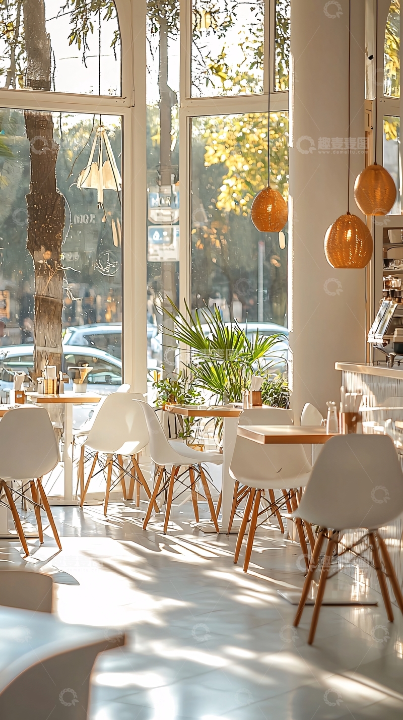 高清大图下载【趣麦麦图】阳光洒进明亮咖啡厅