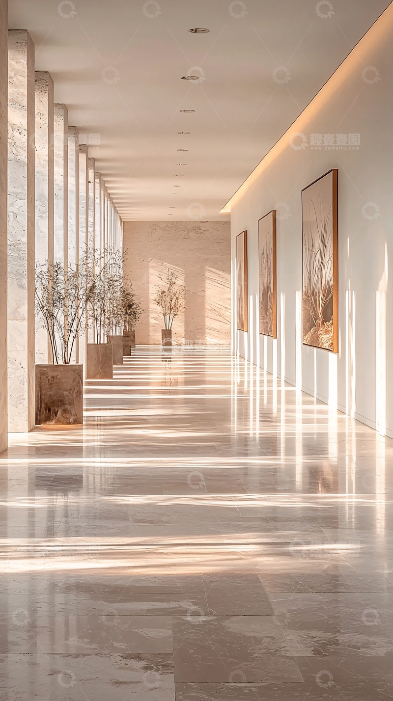 高清大图下载【趣麦麦图】极简风长廊阳光洒照