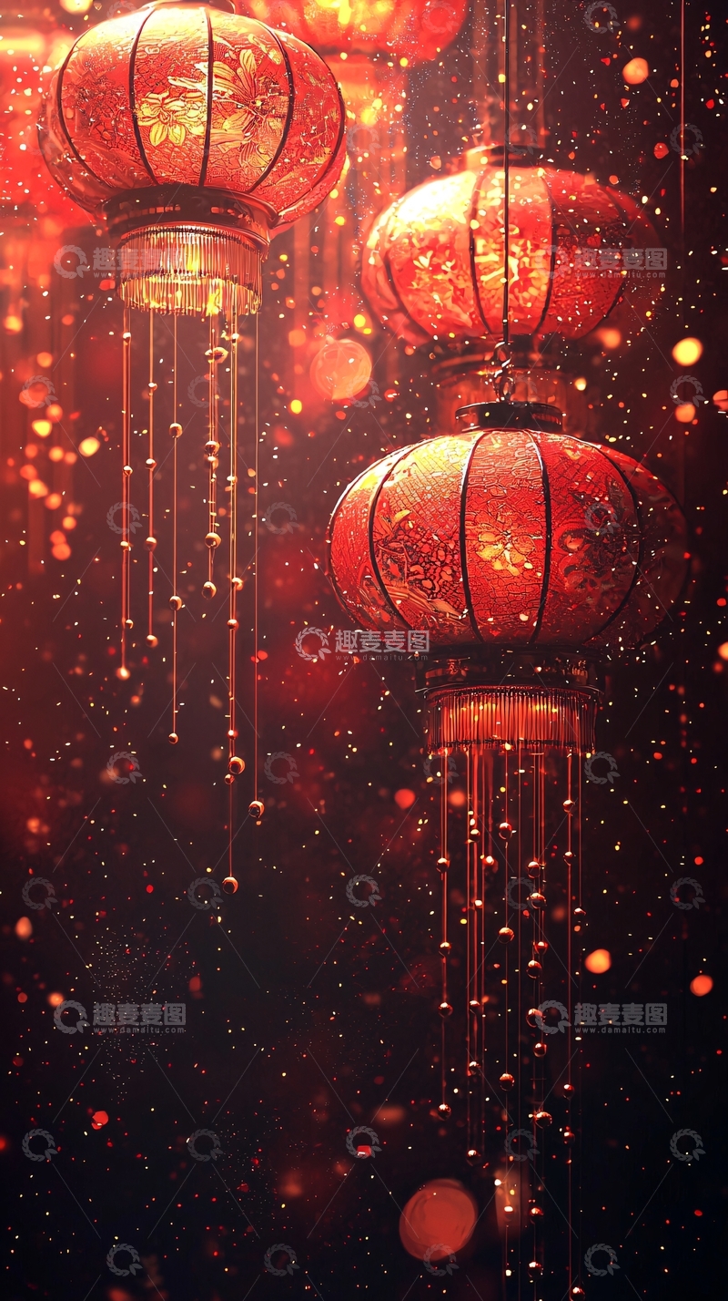 高清大图下载【趣麦麦图】红灯笼雨夜