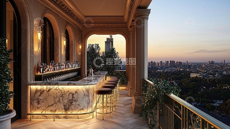 高清大图下载【趣麦麦图】奢华阳台酒吧夜景