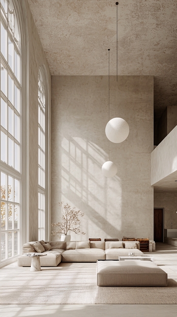 极简风客厅落地窗阳光洒满