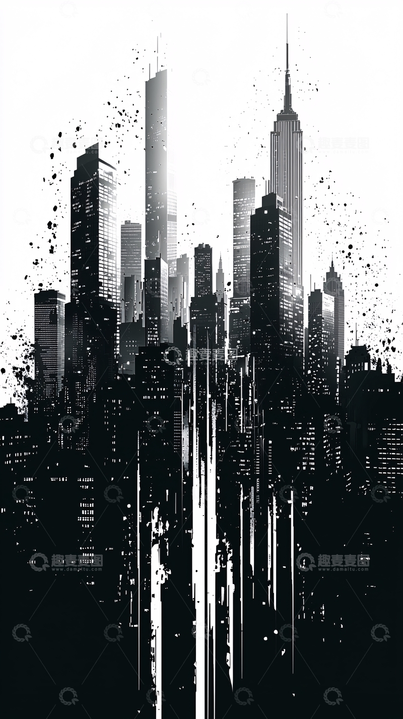 高清大图下载【趣麦麦图】黑白城市剪影