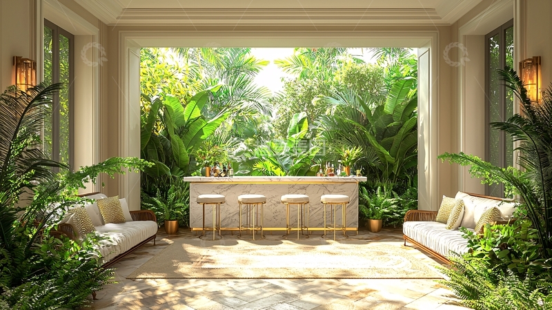 高清大图下载【趣麦麦图】绿植环绕的露天吧台