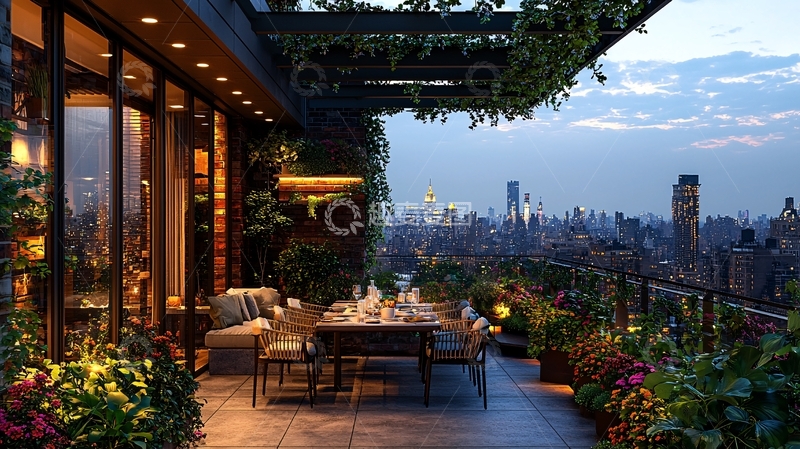高清大图下载【趣麦麦图】高层公寓夜景露台