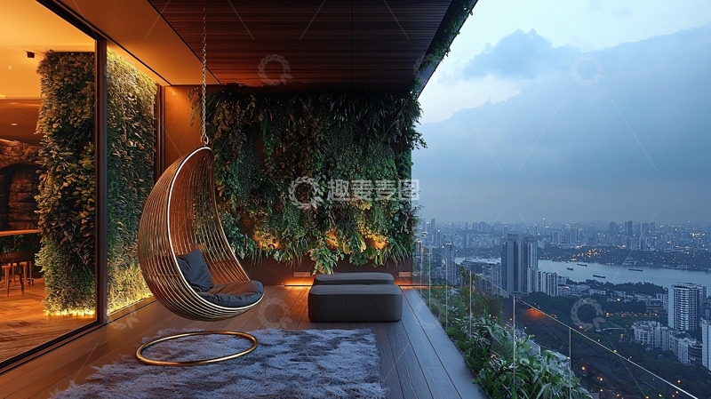 高清大图下载【趣麦麦图】高层公寓阳台夜景