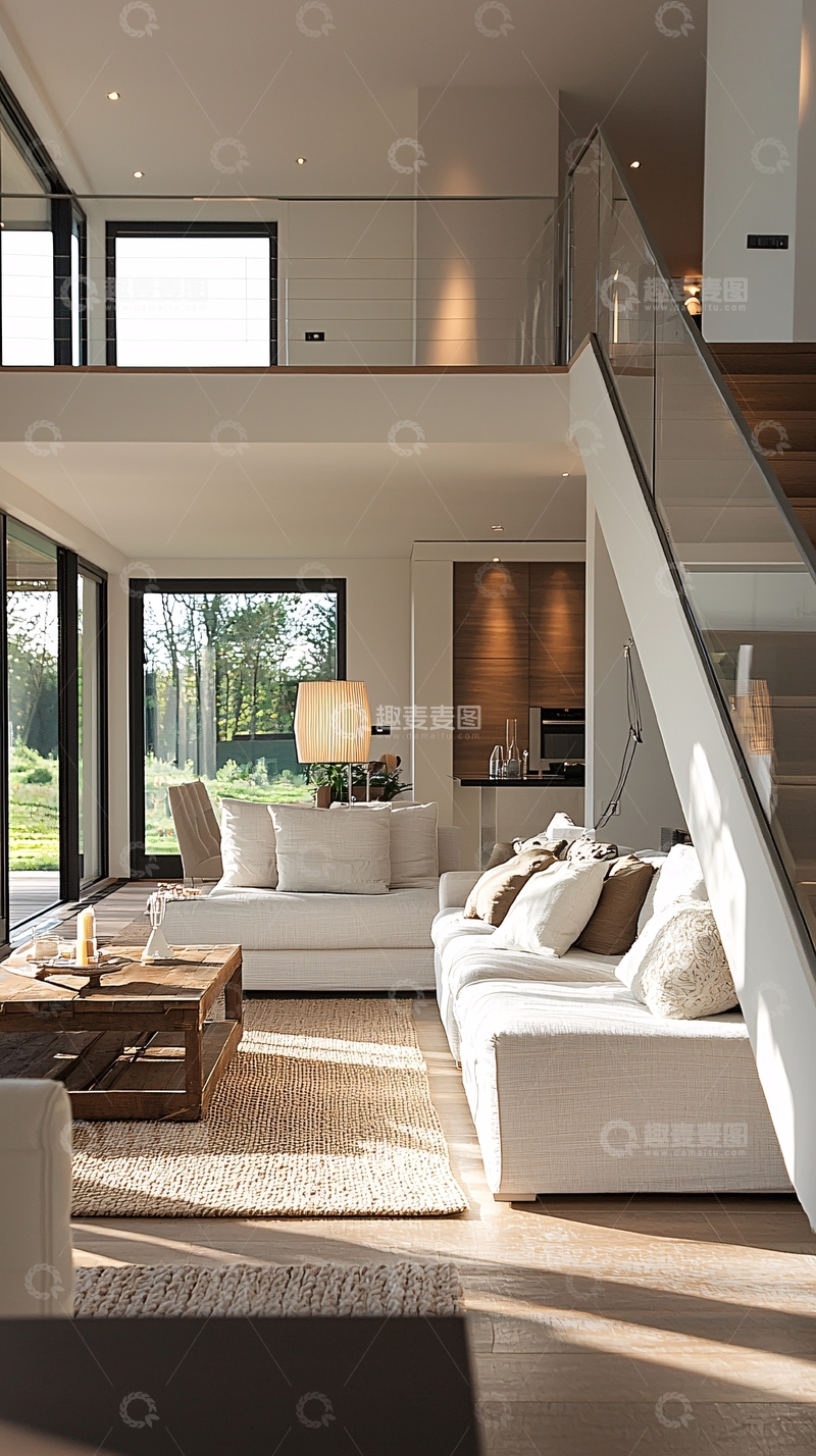 高清大图下载【趣麦麦图】现代简约双层挑高客厅