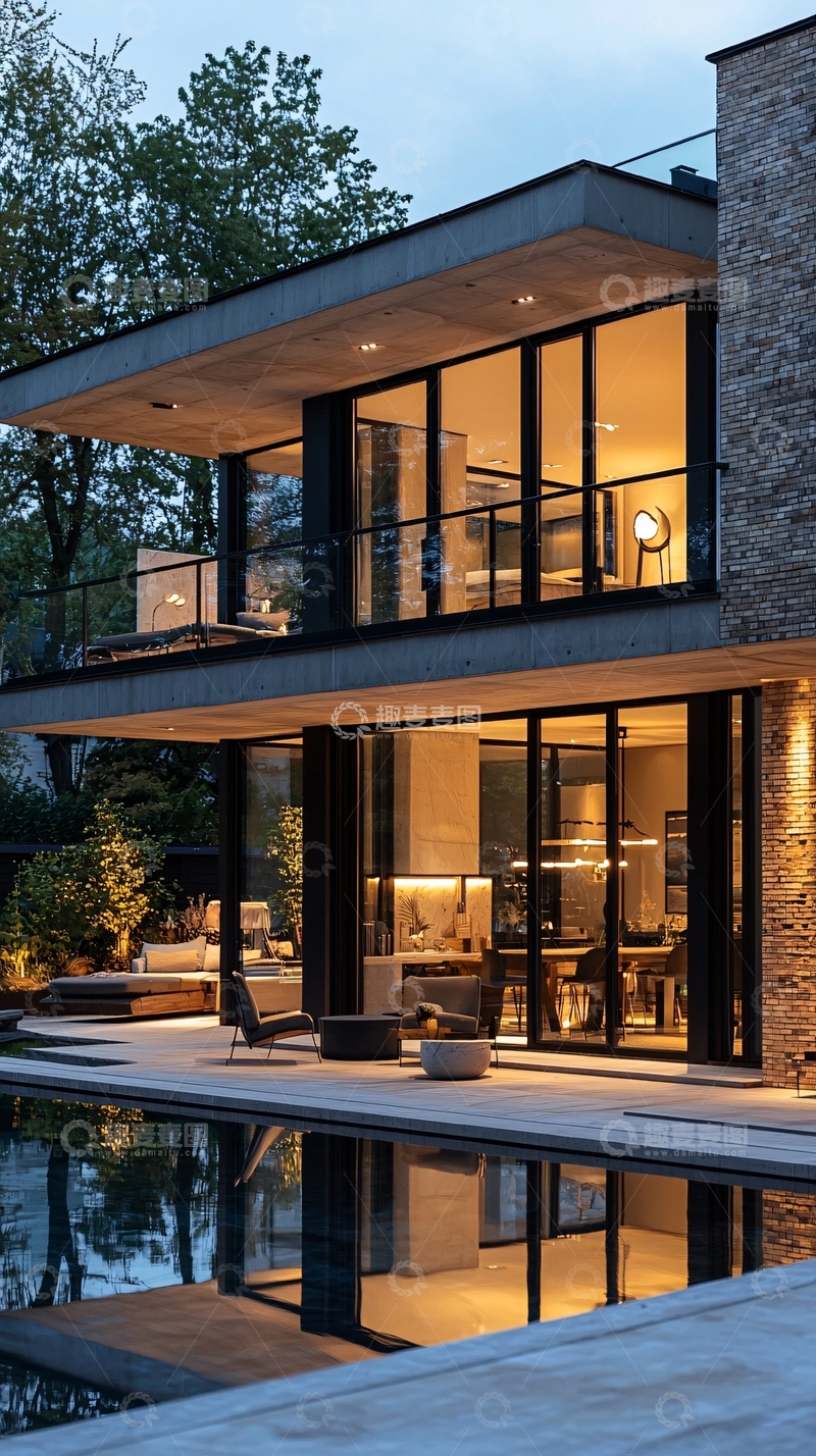 高清大图下载【趣麦麦图】现代简约别墅夜景