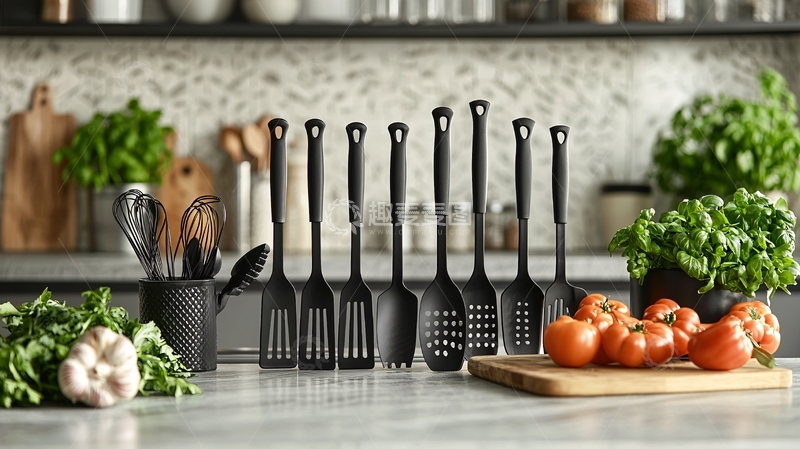 高清大图下载【趣麦麦图】黑色厨房用具套装