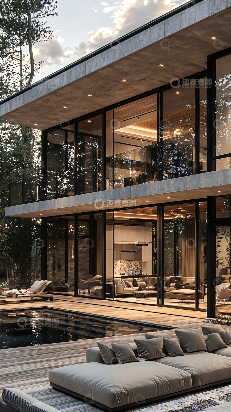 高清大图下载【趣麦麦图】现代风格别墅夜景