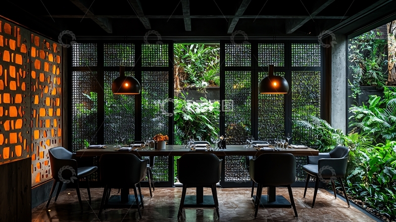 高清大图下载【趣麦麦图】暗色调餐厅室内设计