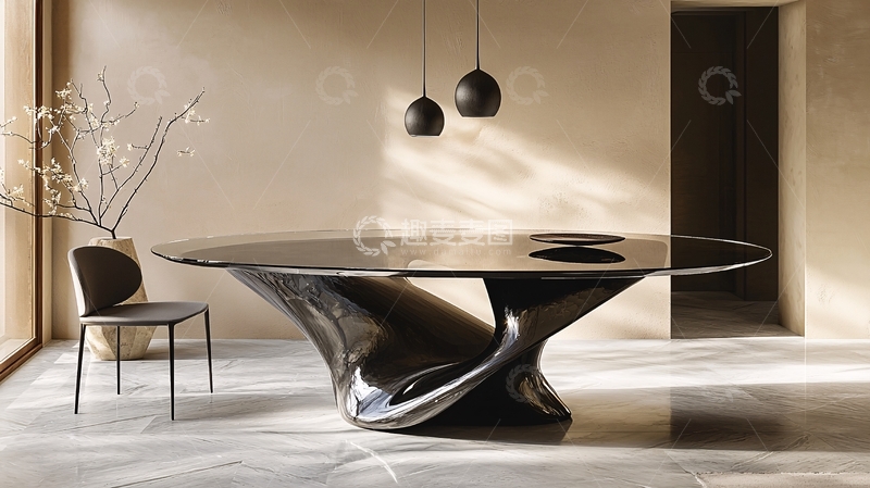 高清大图下载【趣麦麦图】极简风格黑色椭圆形餐桌