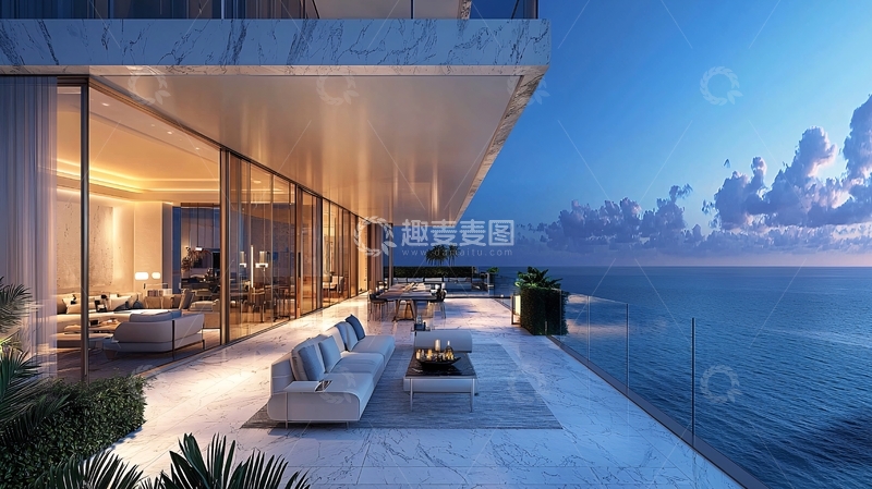 高清大图下载【趣麦麦图】海景豪宅夜景