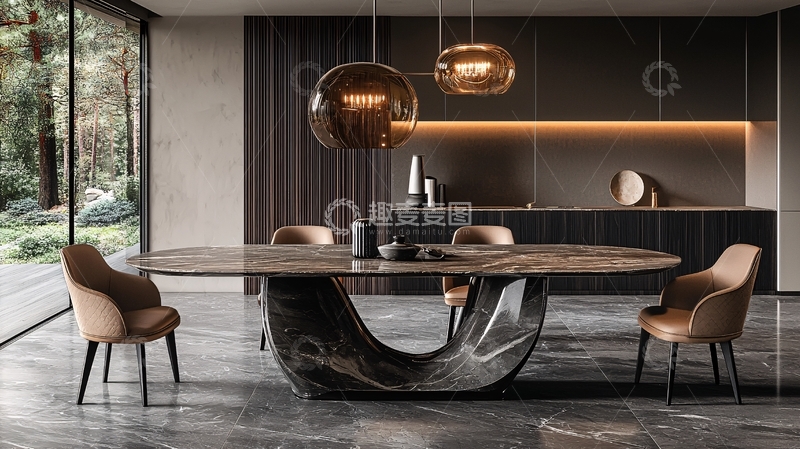 高清大图下载【趣麦麦图】现代简约石材餐桌