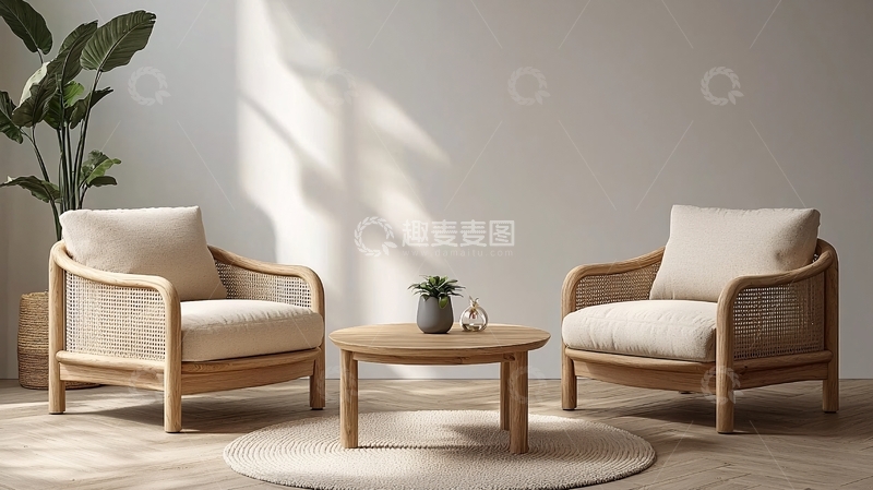 高清大图下载【趣麦麦图】简约轻奢风实木休闲椅