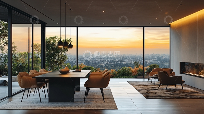 高清大图下载【趣麦麦图】极简现代落地窗别墅客厅
