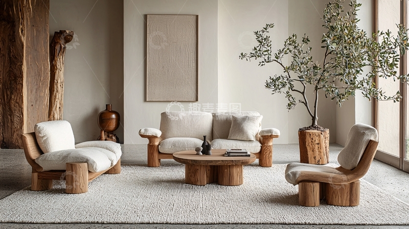 高清大图下载【趣麦麦图】极简风原木色系客厅家具